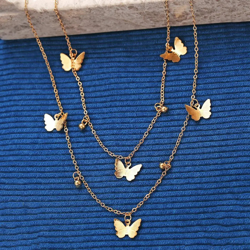 2 Piece Butterfly Drop Necklace 18K Gold Plated Necklace in 18K Gold P Pear Iphigenia