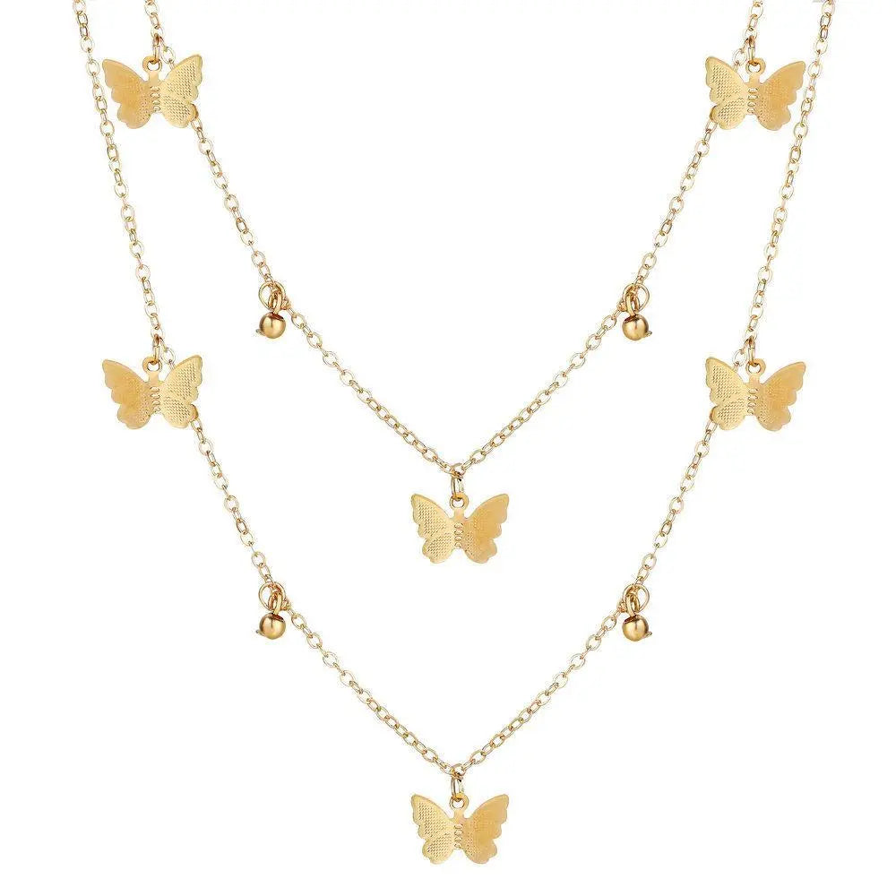 2 Piece Butterfly Drop Necklace 18K Gold Plated Necklace in 18K Gold P Pear Iphigenia