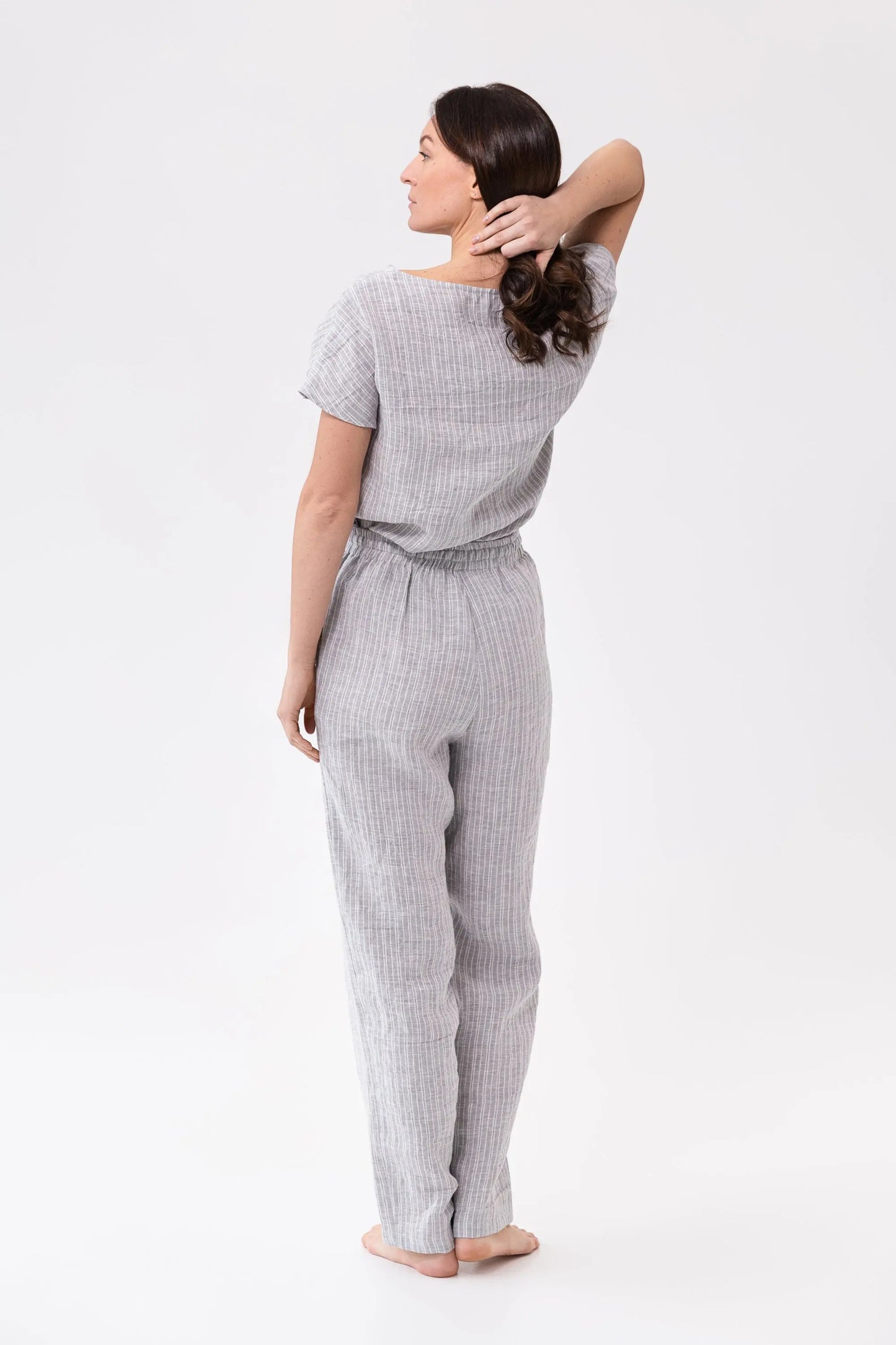 Cloudy Grey Stripe linen / Natural Linen Pajama set / Linen loungewear Magenta Sugarplum