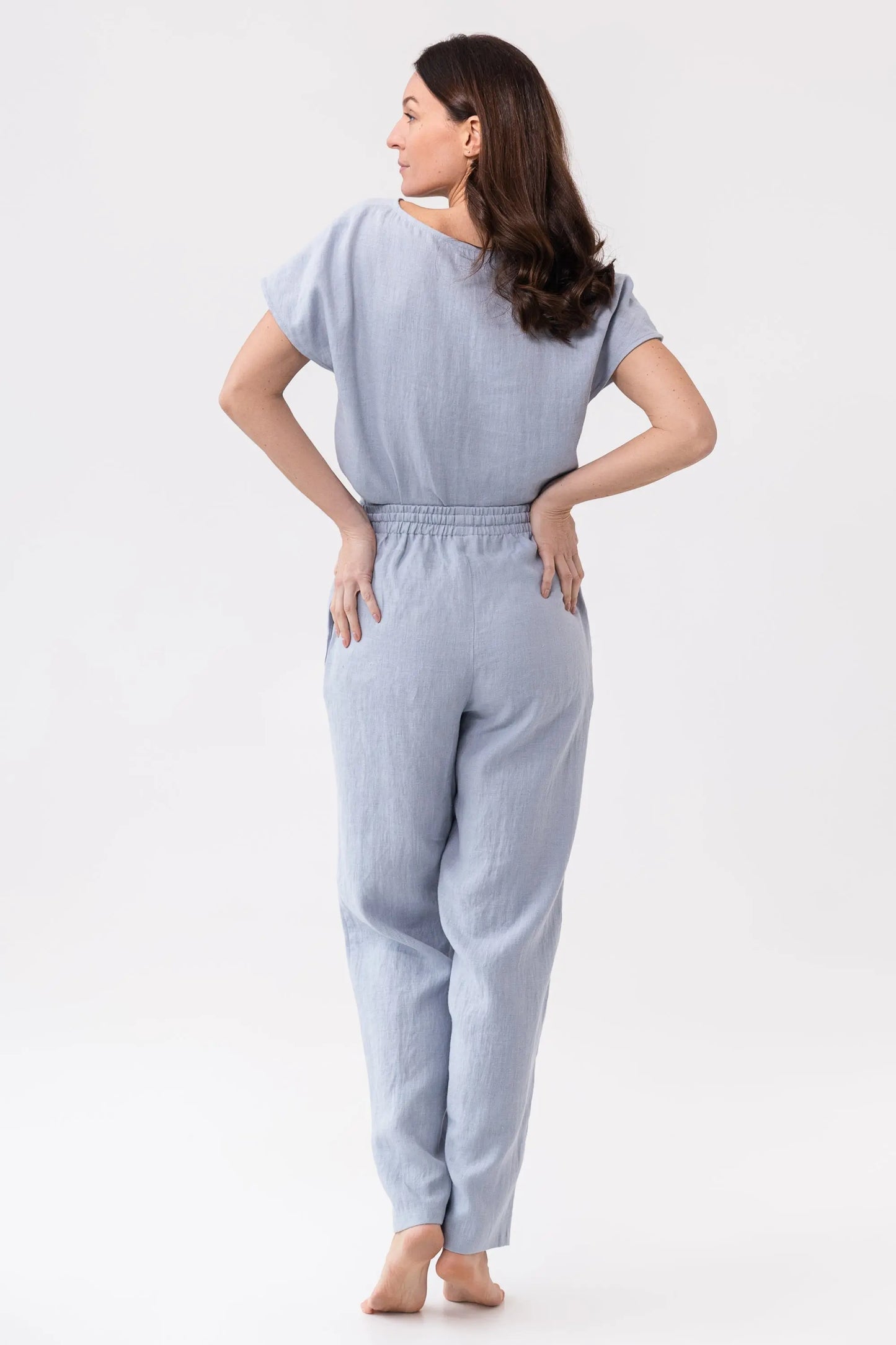 Cloudy Grey Stripe linen / Natural Linen Pajama set / Linen loungewear Magenta Sugarplum