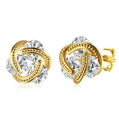 18K Gold Plated Mesh Knot Stud Earrings Made with Austrian Elements - Pear Iphigenia