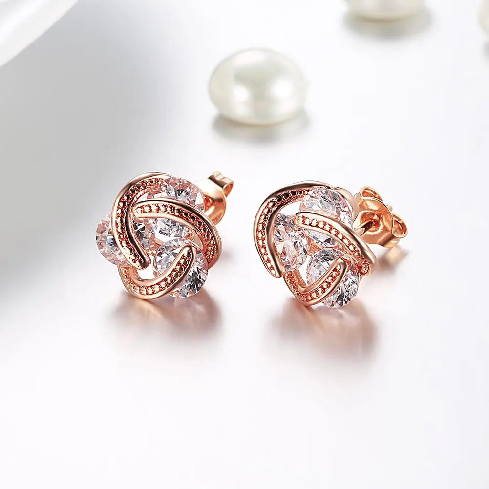 18K Gold Plated Mesh Knot Stud Earrings Made with Austrian Elements - Pear Iphigenia