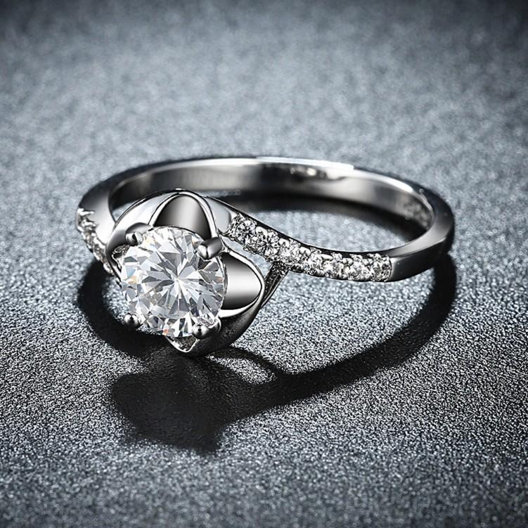 1.00 CTTW Engagement Cut Floral White Crystal Pav'e Ring ITALY Design - My Store Jewelry & Watches 