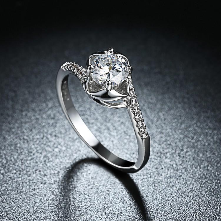 1.00 CTTW Engagement Cut Floral White Crystal Pav'e Ring ITALY Design - My Store Jewelry & Watches 