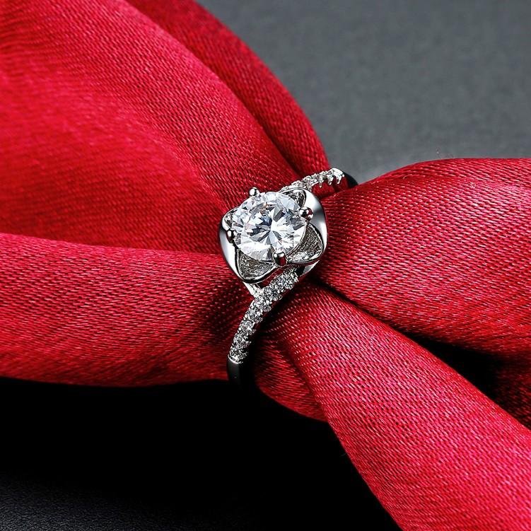 1.00 CTTW Engagement Cut Floral White Crystal Pav'e Ring ITALY Design - My Store Jewelry & Watches 