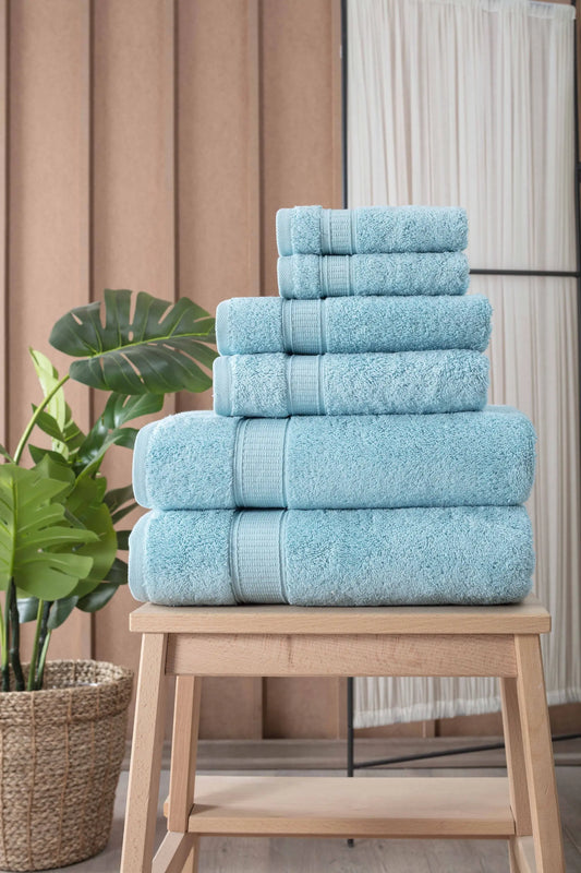 Turkish Cotton Full Bath Towel Set of 6 Teal Oceanus