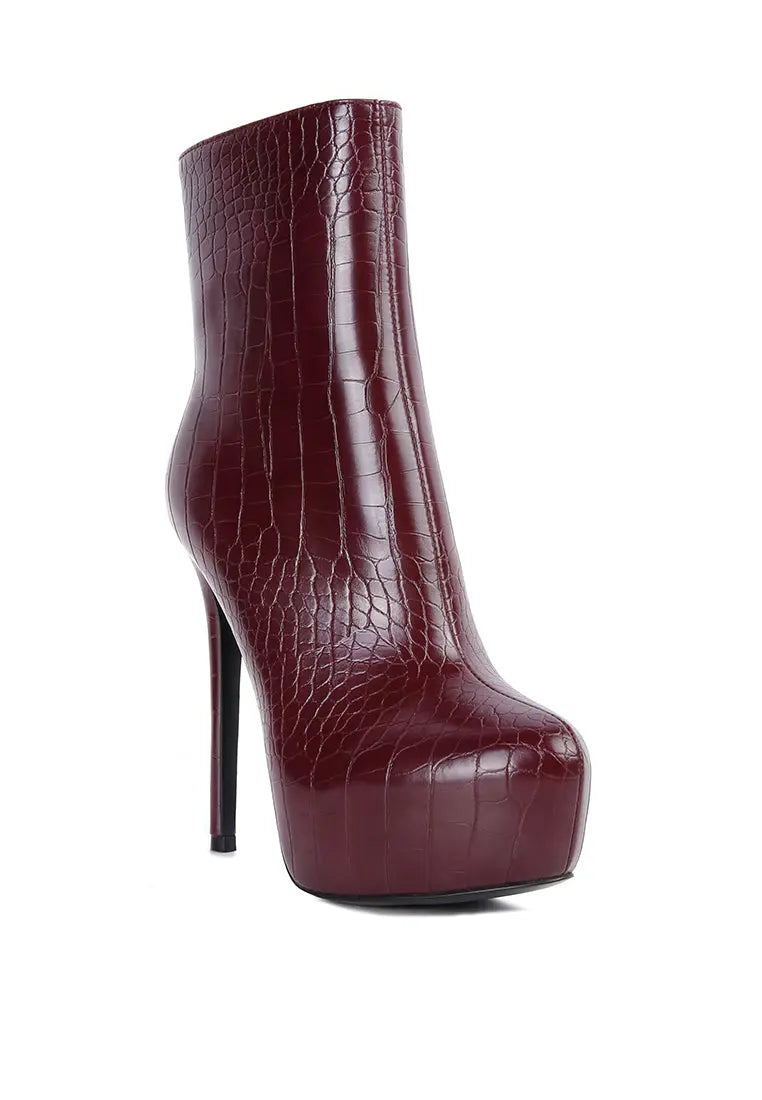 Orion High Heeled Croc Ankle Boot Ruby Smudge