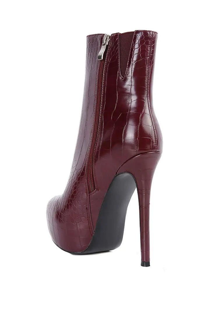 Orion High Heeled Croc Ankle Boot Ruby Smudge