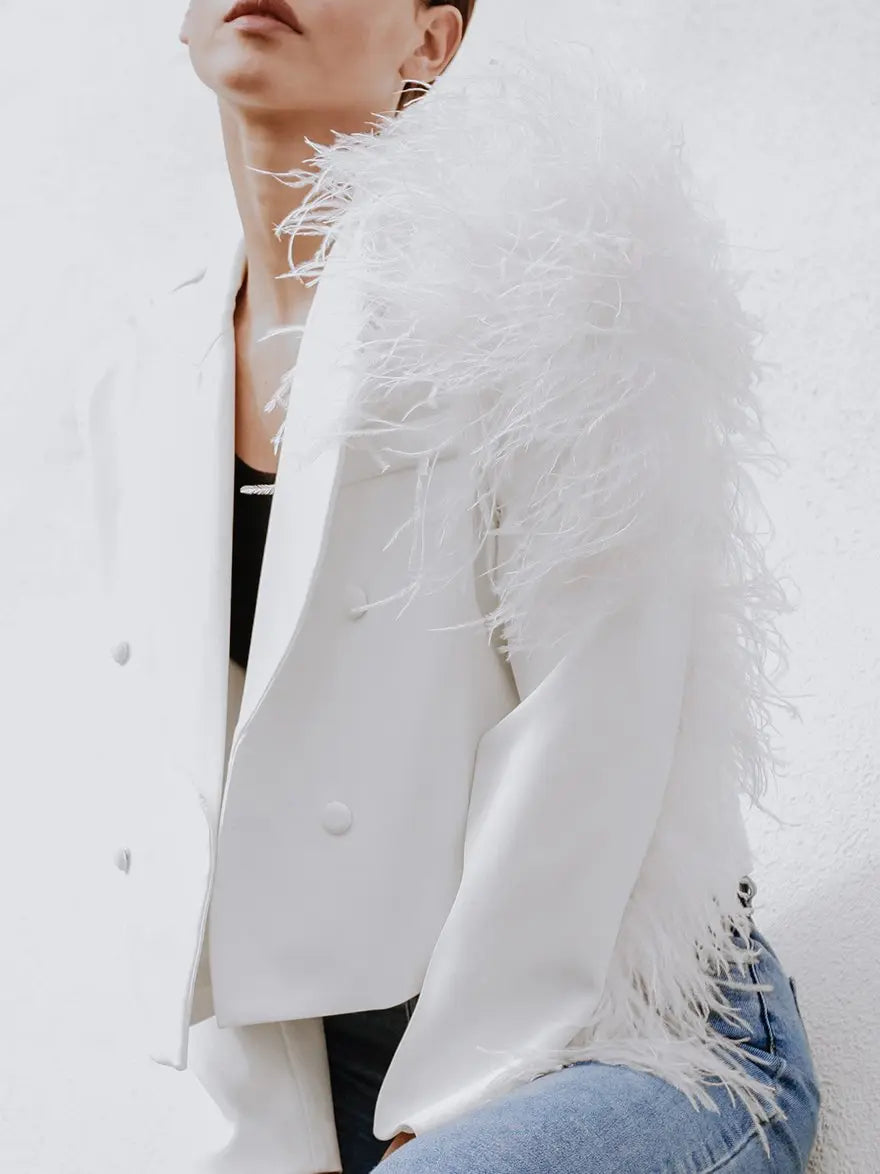 Lydia Ostrich Feather Blazer Azure Thanatos