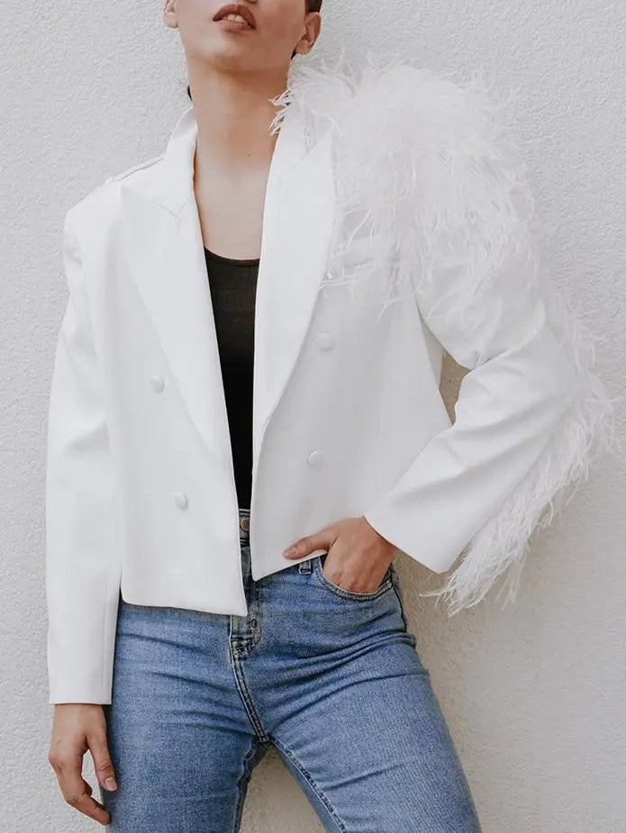 Lydia Ostrich Feather Blazer Azure Thanatos