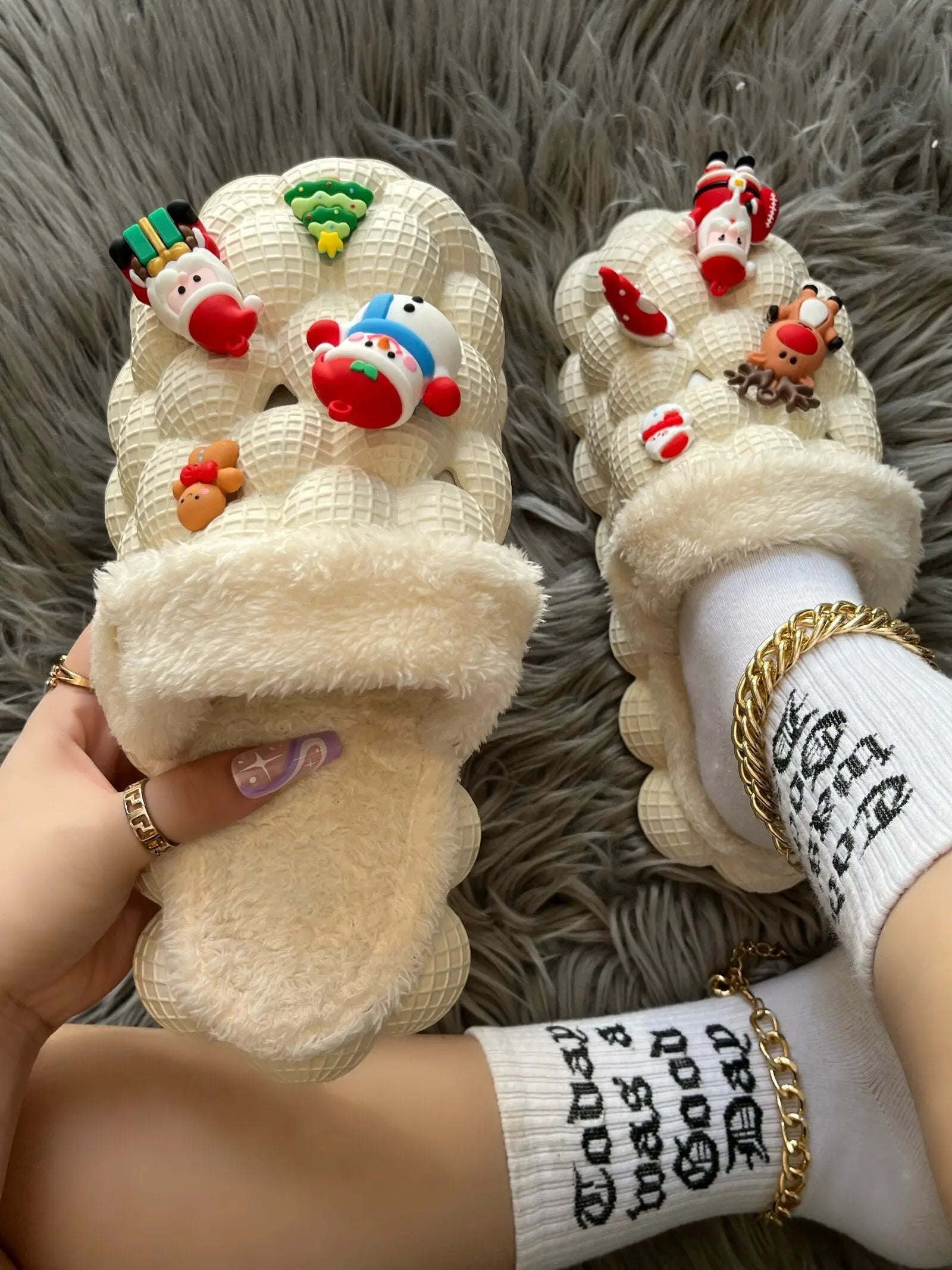 Funny DIY Bubble Slippers Furry House Slides for Chirstmas Coffee Jasper