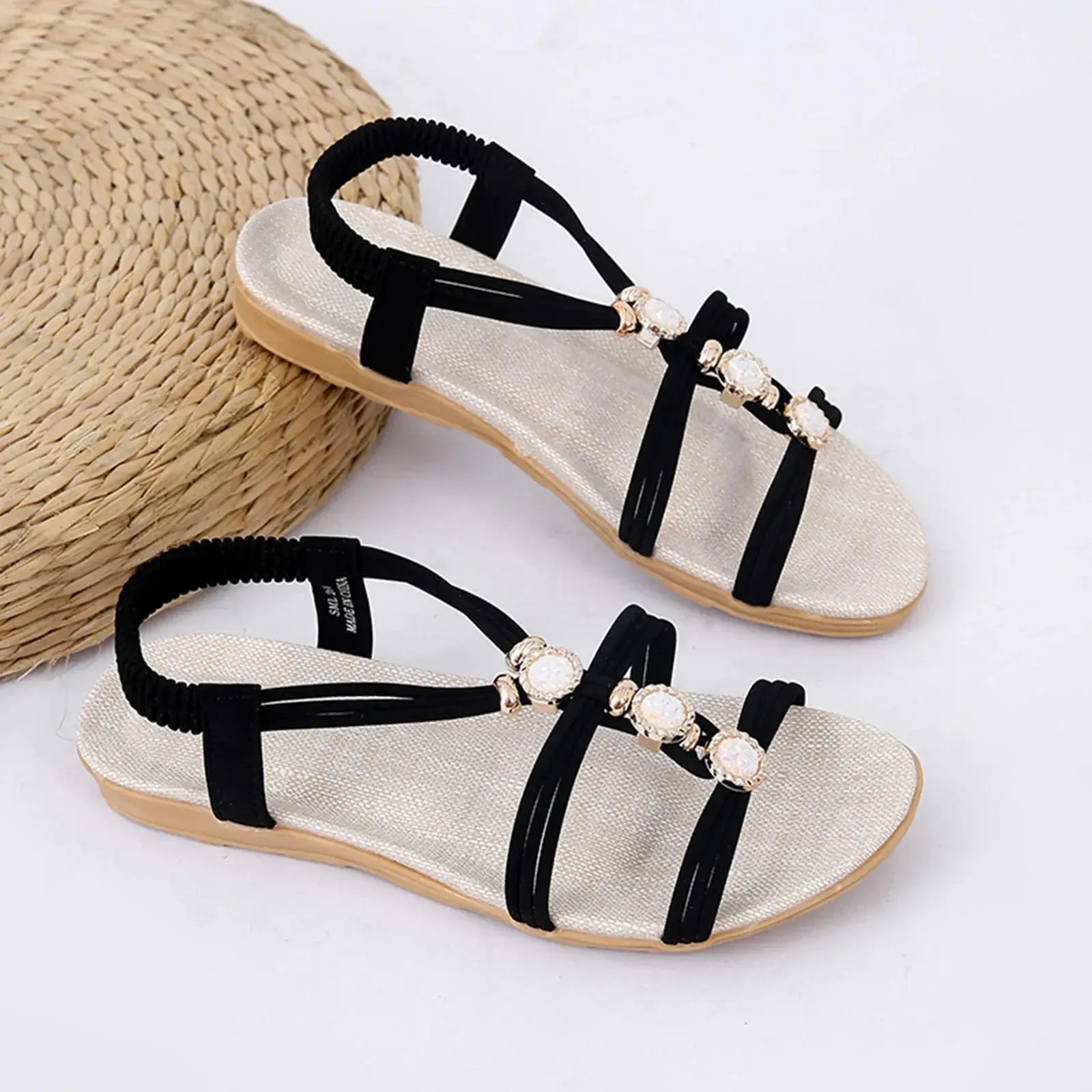 Women's sandals Ladies Fashion Suede Rhinestone Elastic Band Open Toe Lavender Coco