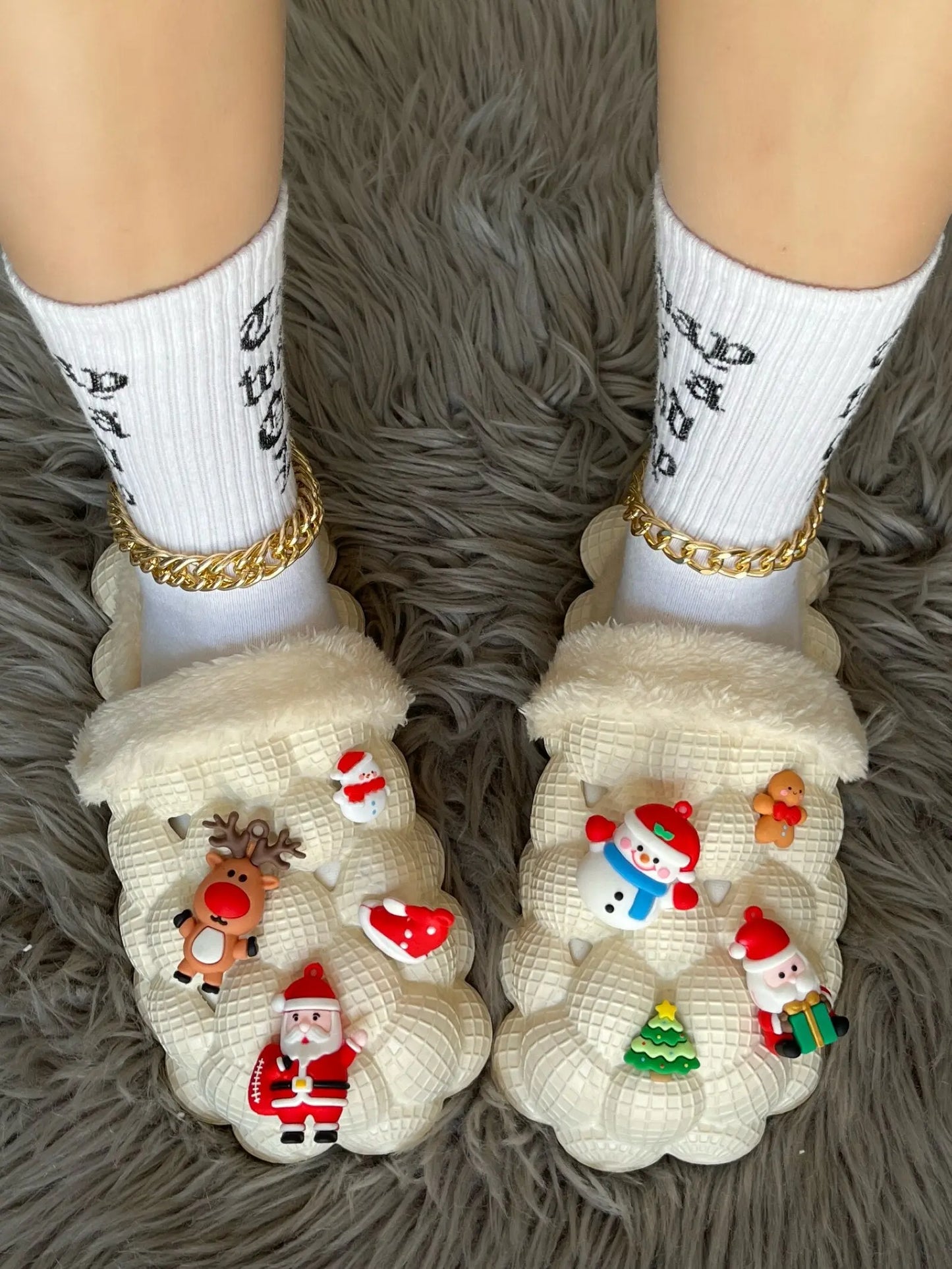 Funny DIY Bubble Slippers Furry House Slides for Chirstmas Coffee Jasper