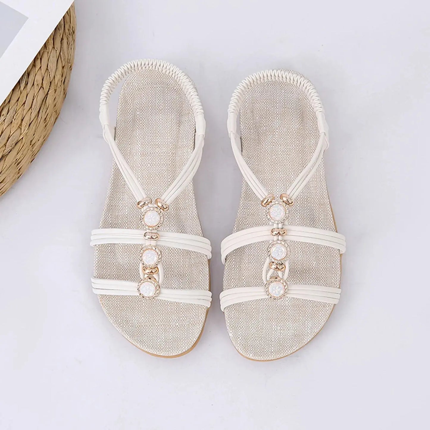 Women's sandals Ladies Fashion Suede Rhinestone Elastic Band Open Toe Lavender Coco