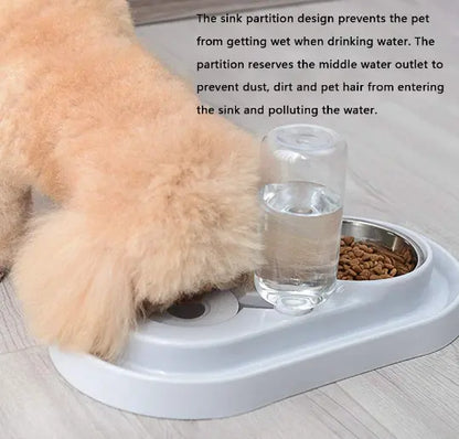 Stainless Steel Pet Bowls with Automatic Water Bottle Tan Cress