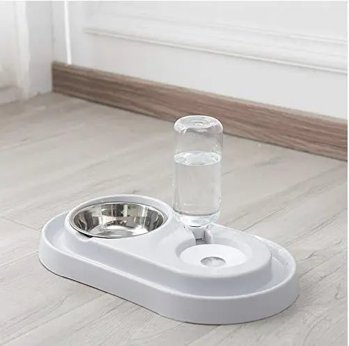 Stainless Steel Pet Bowls with Automatic Water Bottle Tan Cress