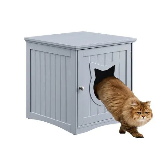 Cat House Side Table, Nightstand Pet House, Litter Box Enclosure Turquoise Cronus