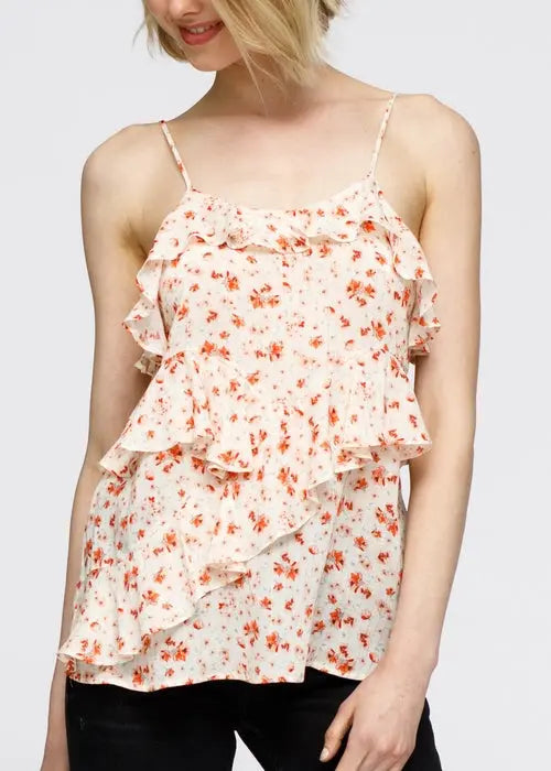 Women's Fall Garden Asymmetrical Ruffle Camisole In Coral Gold Lemon Hera