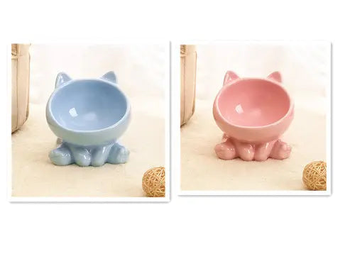 Ceramic Cat Bowl Cat Bowl Cat Food Bowl Neck Guard Oblique Mouth Dog Blue Strawberry