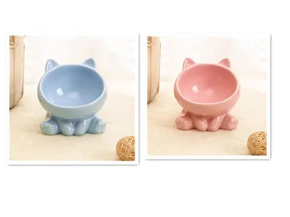 Ceramic Cat Bowl Cat Bowl Cat Food Bowl Neck Guard Oblique Mouth Dog Blue Strawberry