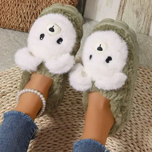 Cute Plush Furry Slippers Coral Vanilla