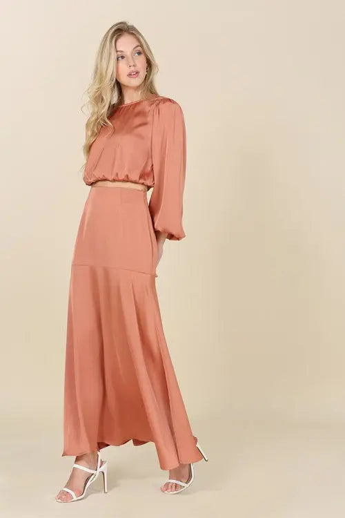 Dressed up satin two-piece mermaid dress set Coral Vanilla