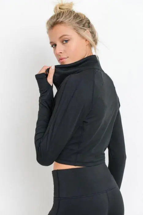 Zip-Up Crop Active Jacket with Thumbholes Blue Lelantos