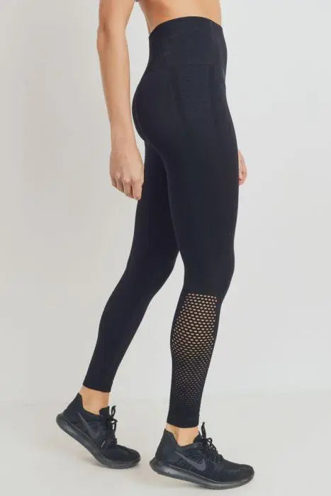 Ribbed and Perforated Seamless Highwaist Leggings Blue Lelantos