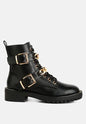 Billy Metal Chain Embellished Biker Boots Ruby Smudge