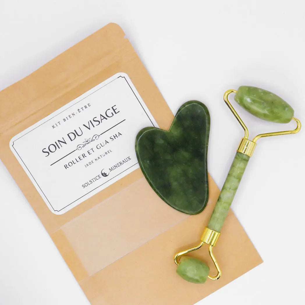 Rouleau et Gua-Sha en Jade naturel Salmon Antigone