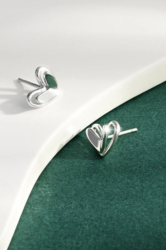 925 Sterling Silver Heart Stud Earrings Trendsi
