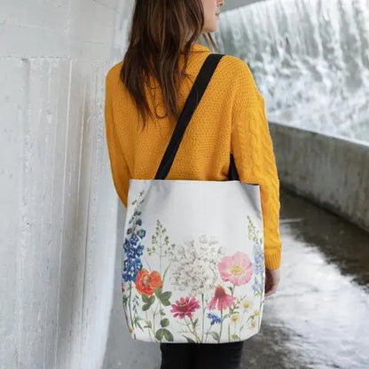 Double Sided Spring Floral Print Tote Bag Yellow Pandora