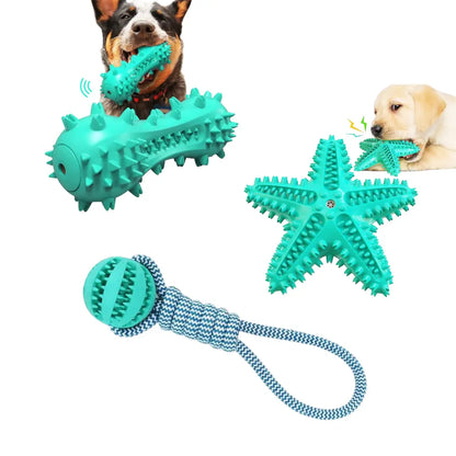 Fast Shipping 3 Pack Squeaky Toothbrush & Cotton Rope Ball Dog Toys Teal Zeus