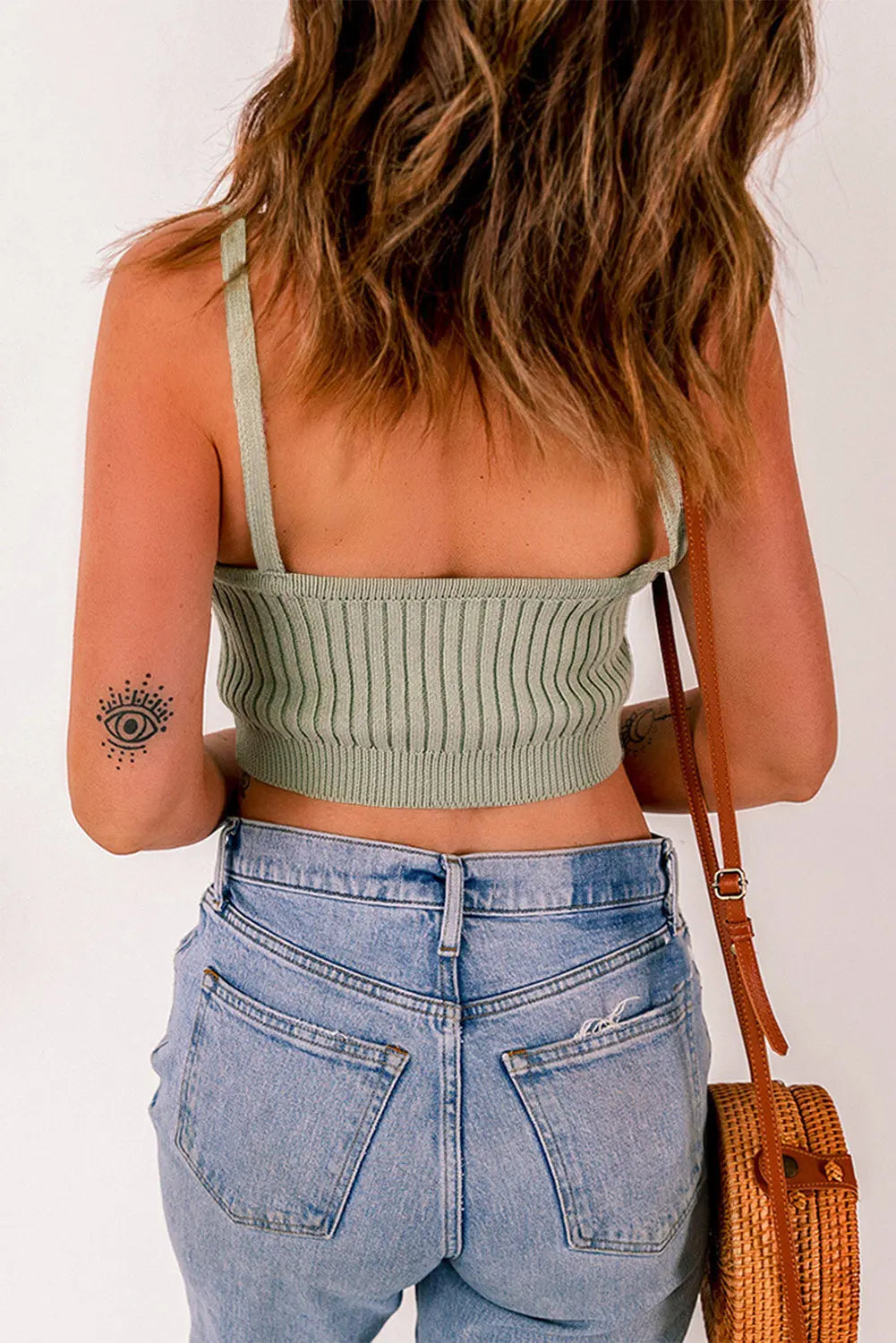 Gray Ribbed Spaghetti Strap Cropped Knitted Tank Top Harlequin Daisy