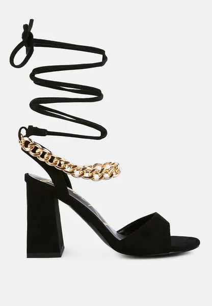 Gone Gurl Metal Chain Lace Up Sandals Ruby Smudge