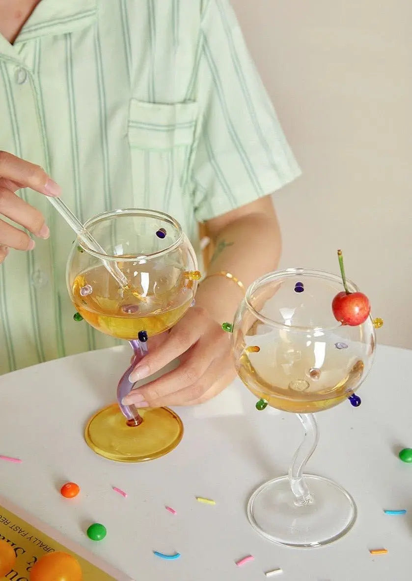 Hand Blown Rainbow Sprinkles Wine Glasses - Whimsical Dopamine Inspecial Home