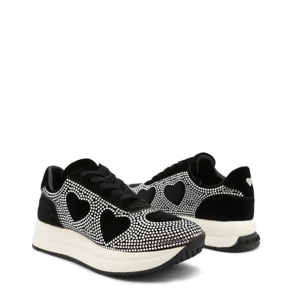 Rhinestone Heart Sneakers - Black Burgundy Hera