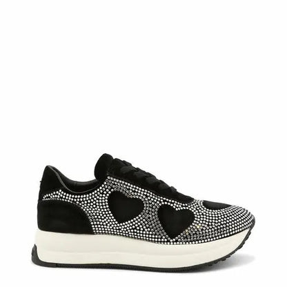 Rhinestone Heart Sneakers - Black Burgundy Hera