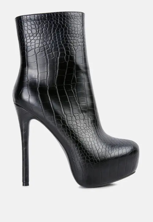 Orion High Heeled Croc Ankle Boot Ruby Smudge