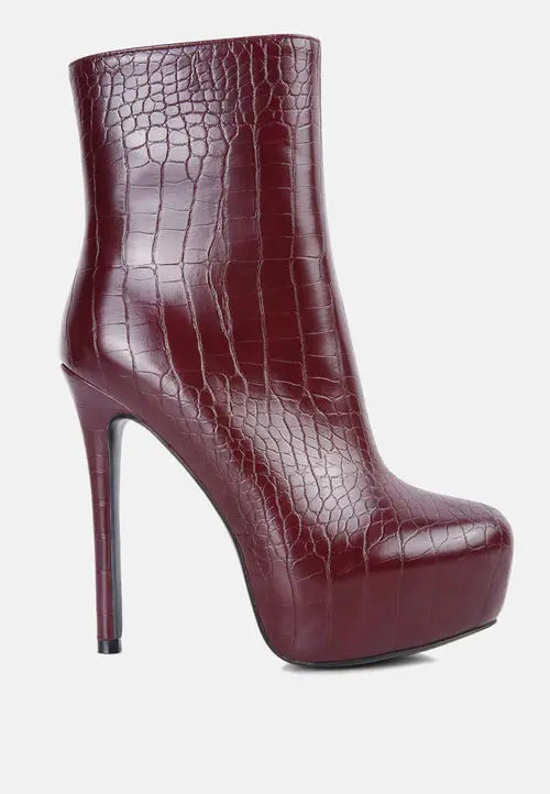 Orion High Heeled Croc Ankle Boot Ruby Smudge