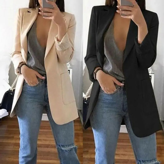 Women Ladies Long Sleeve Cardigan Slim Jackets Suit Blue Charlie