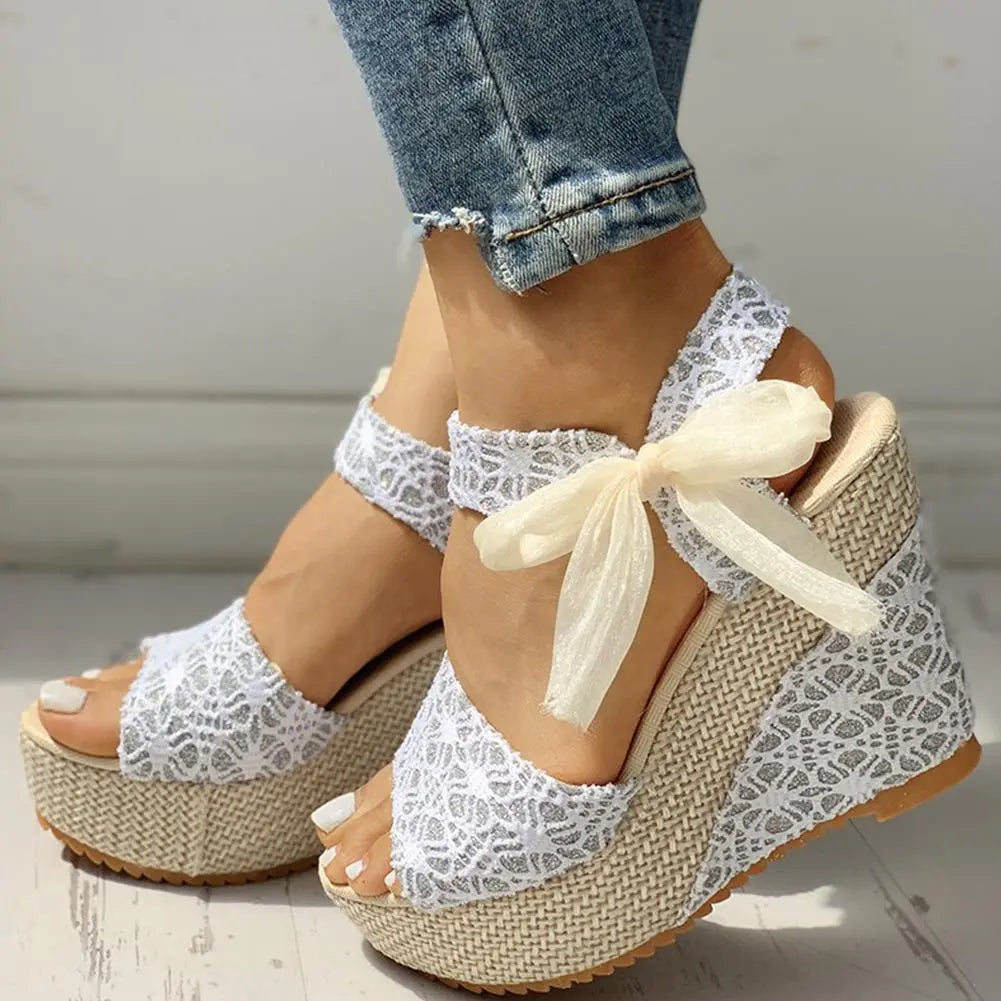 INS hot lace Leisure Women Wedges heeled women Shoes Blue Charlie