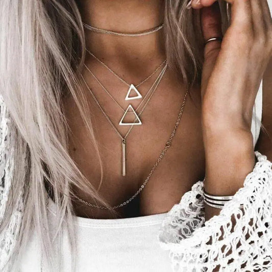 Double Triangle Multilayer Necklace Jasper